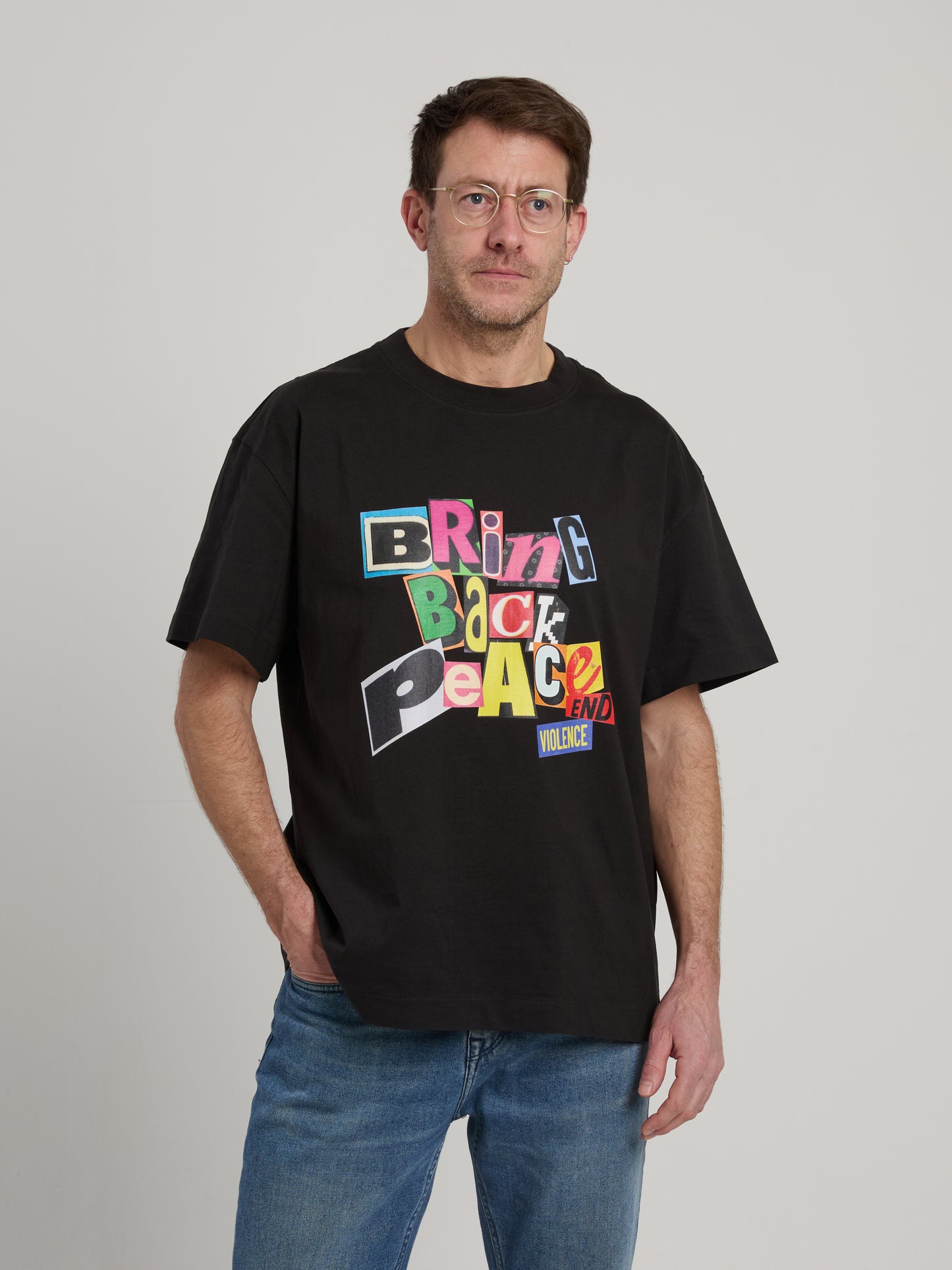 Men's Regular Fit T-Shirt with colorful Bring Back Peace print