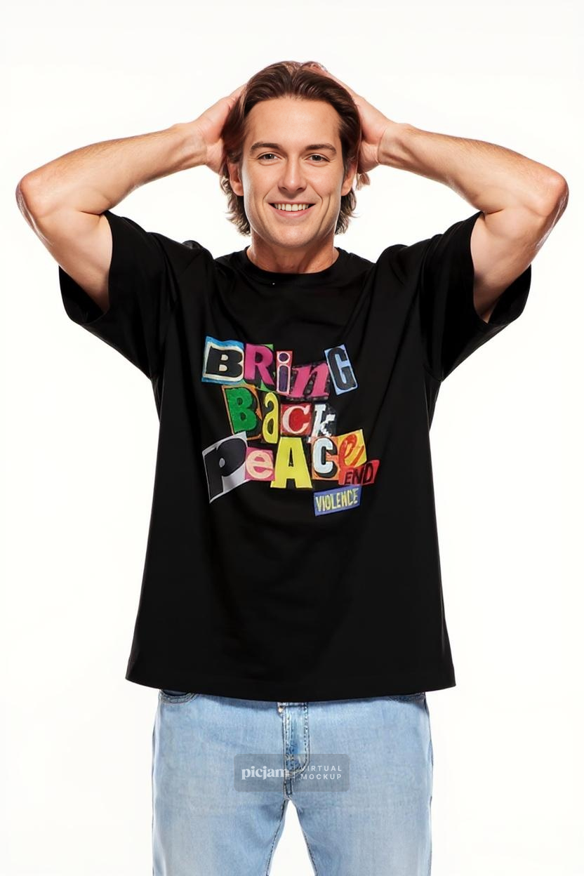 Men's Regular Fit T-Shirt with colorful Bring Back Peace print