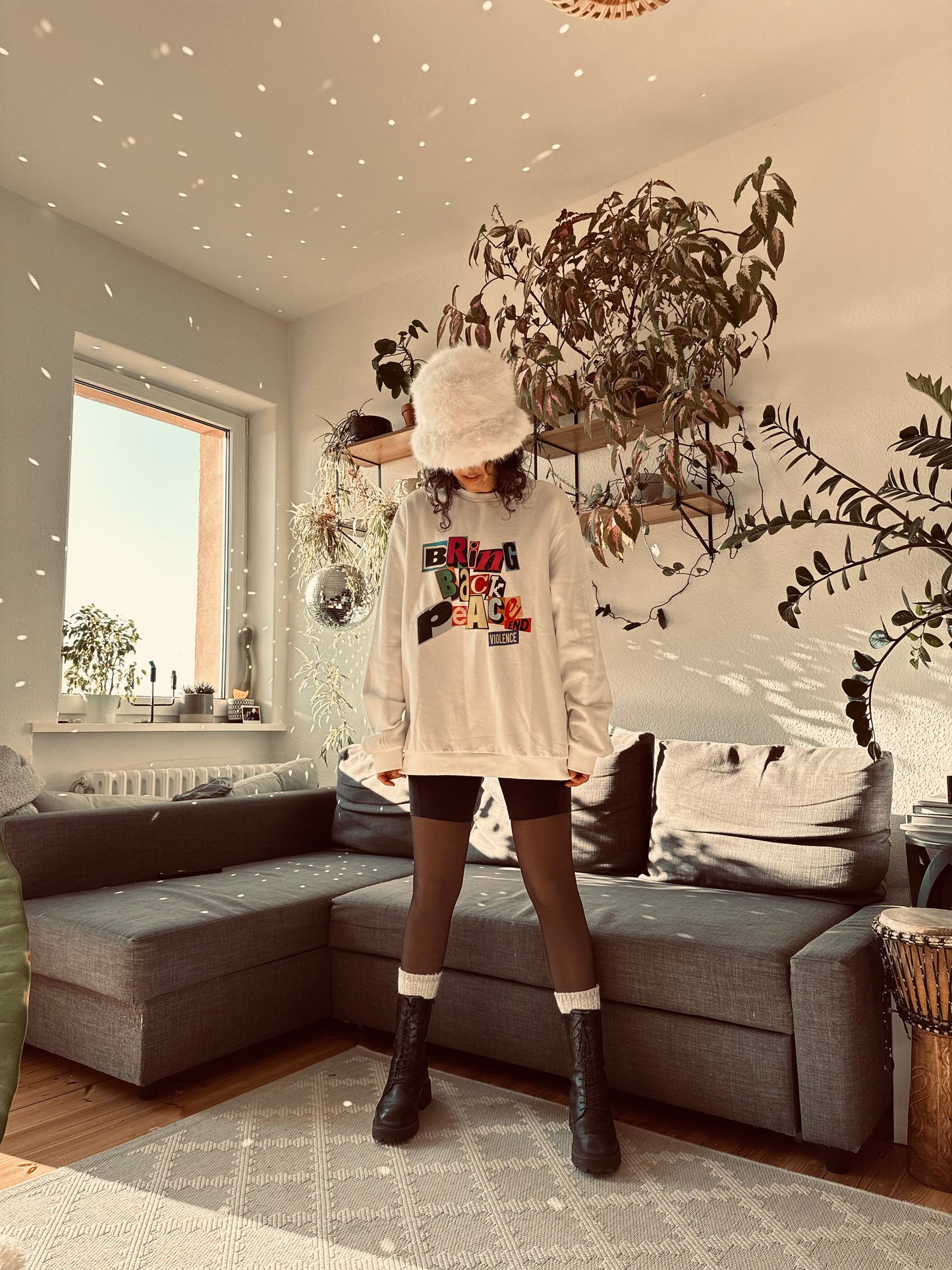 Women's Regular fit Sweatshirt with Bring Back Peace colorful print