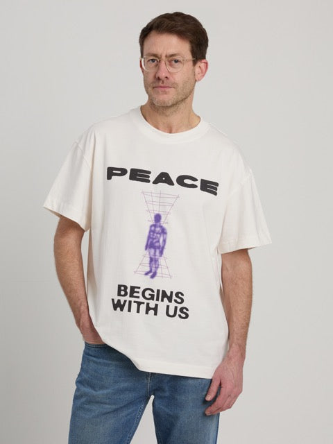Men's Boxy organic cotton T-Shirt with Peace Begins With Us print