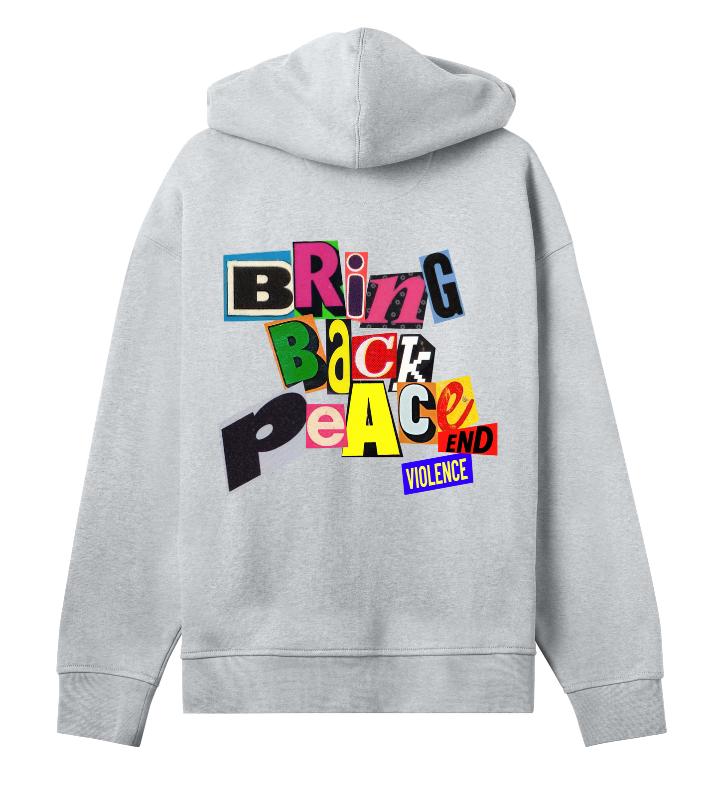 Bring back peace on a off-white oversized hoodie