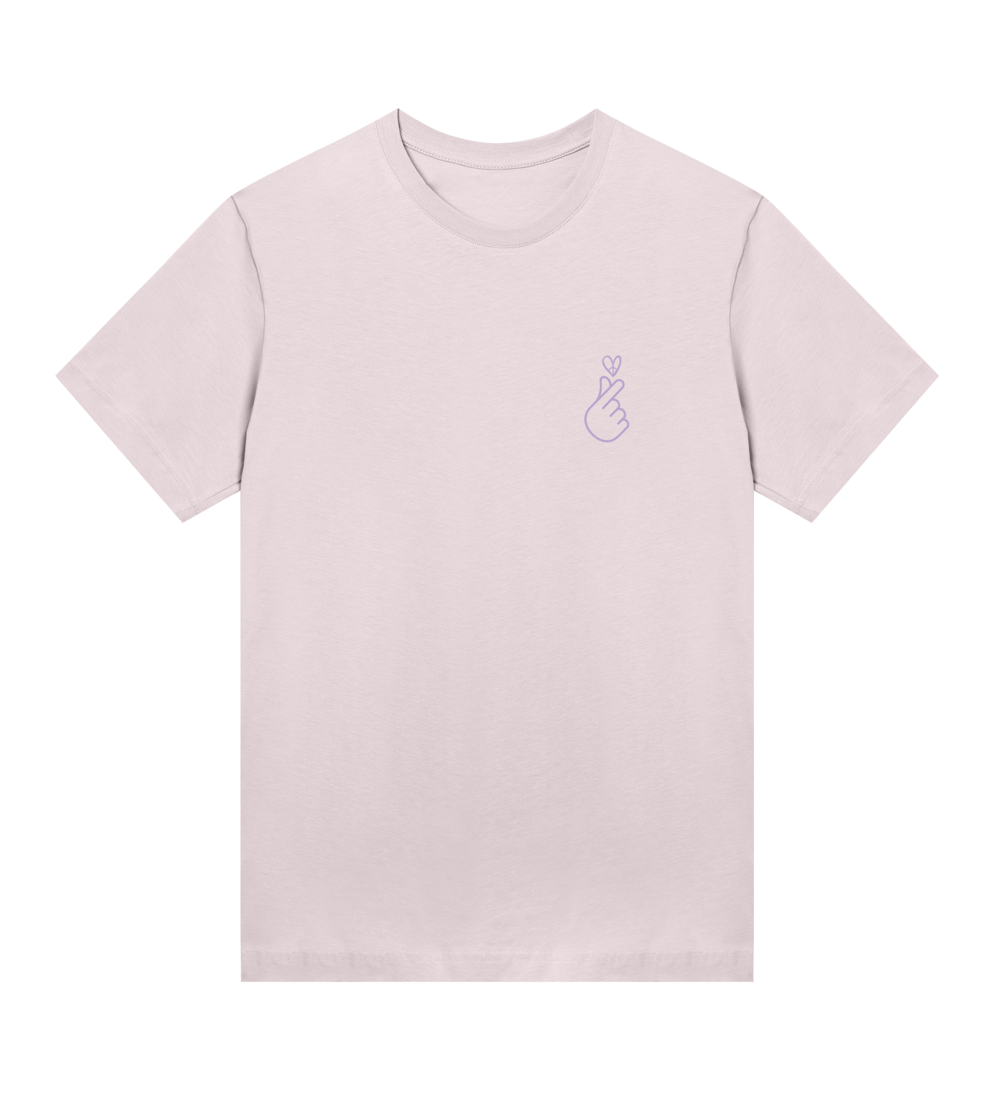 Light pink t-shirt with a small logo on a white background