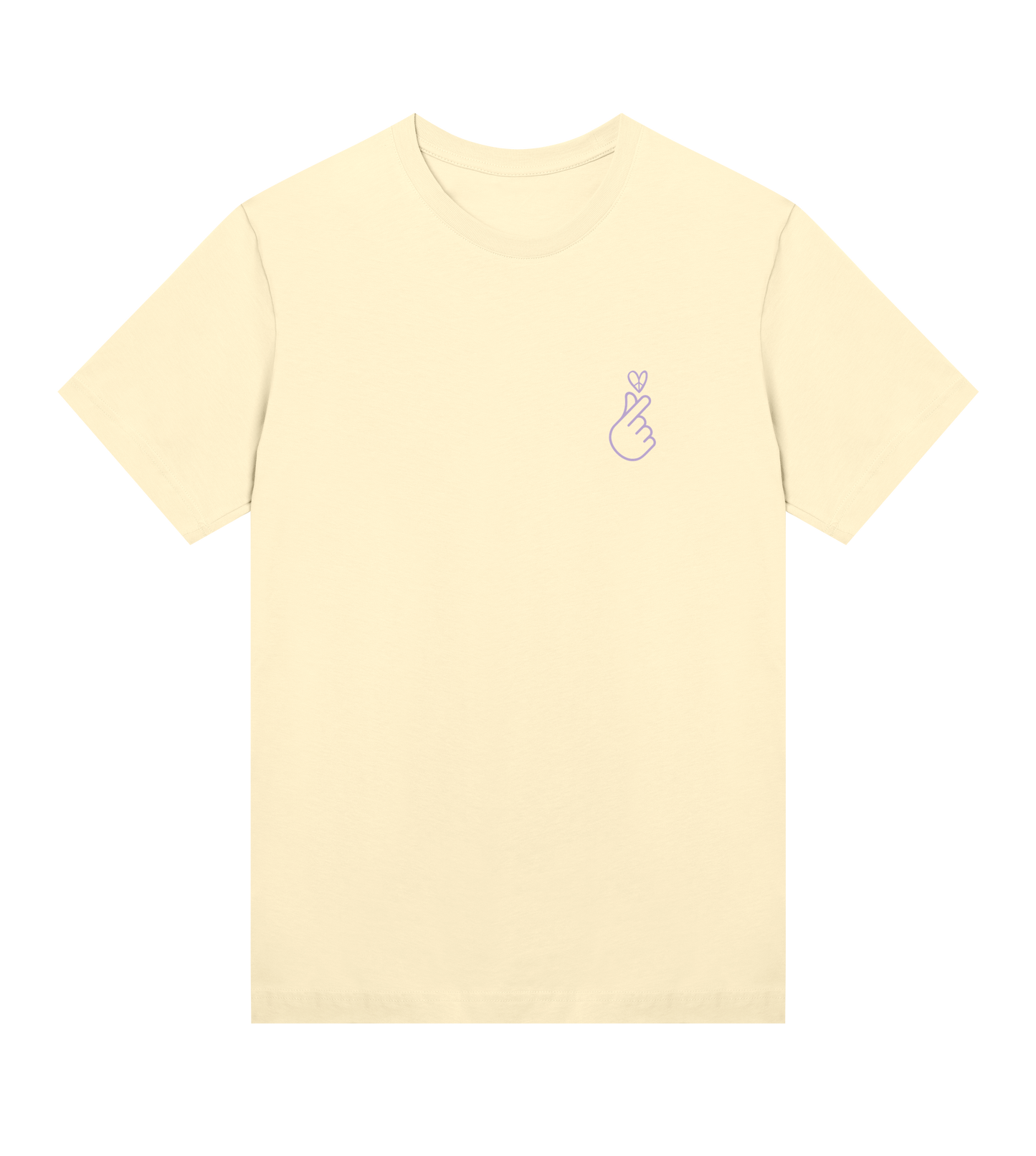 Light yellow t-shirt with a small graphic on the chest against a white background