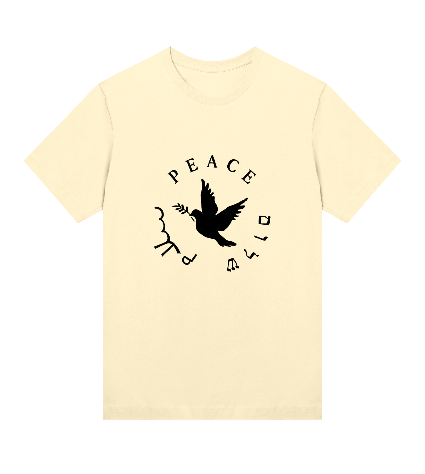 soft yellow shirt with peace dove in the middle