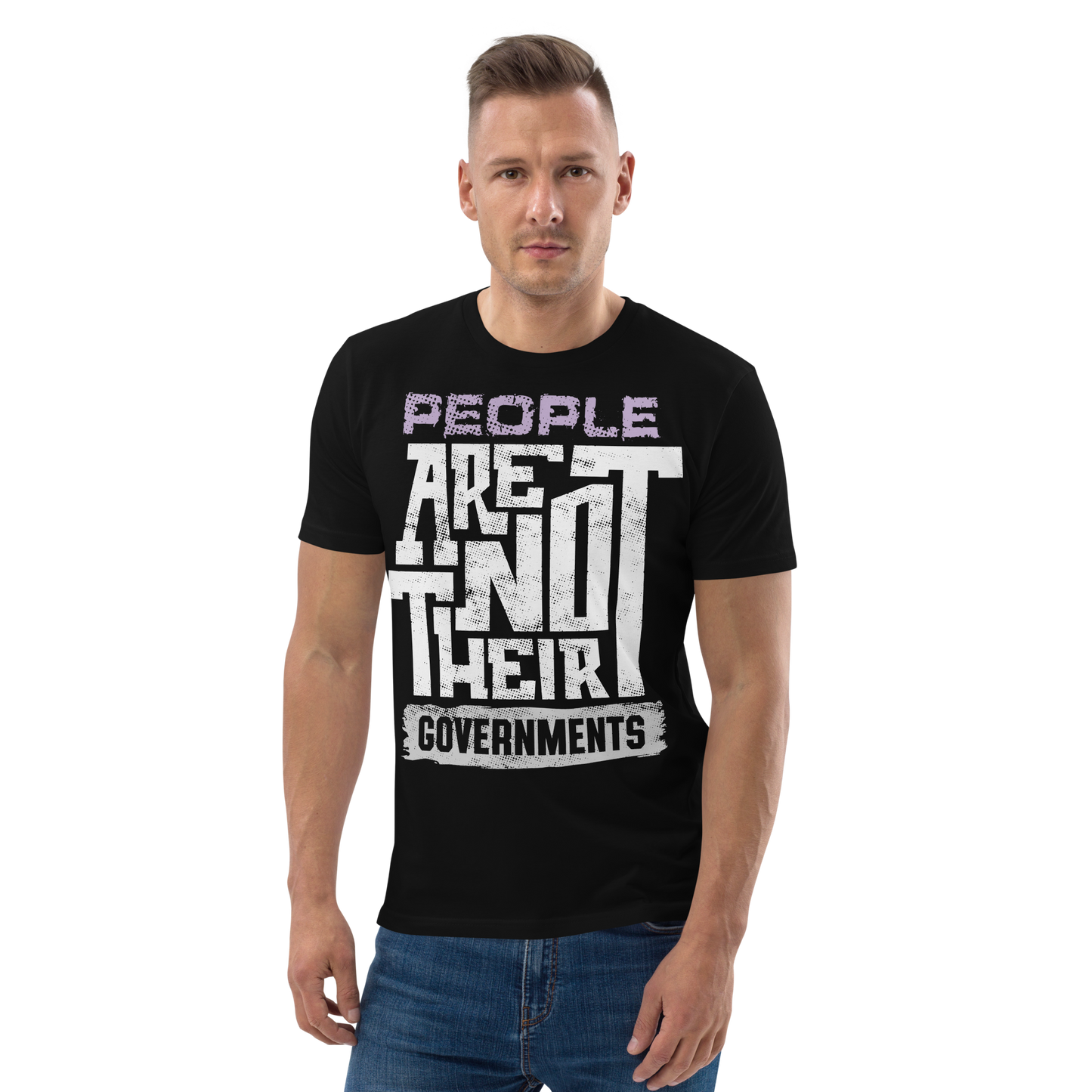 Unisex organic cotton black t-shirt - People are NOT their governments front print