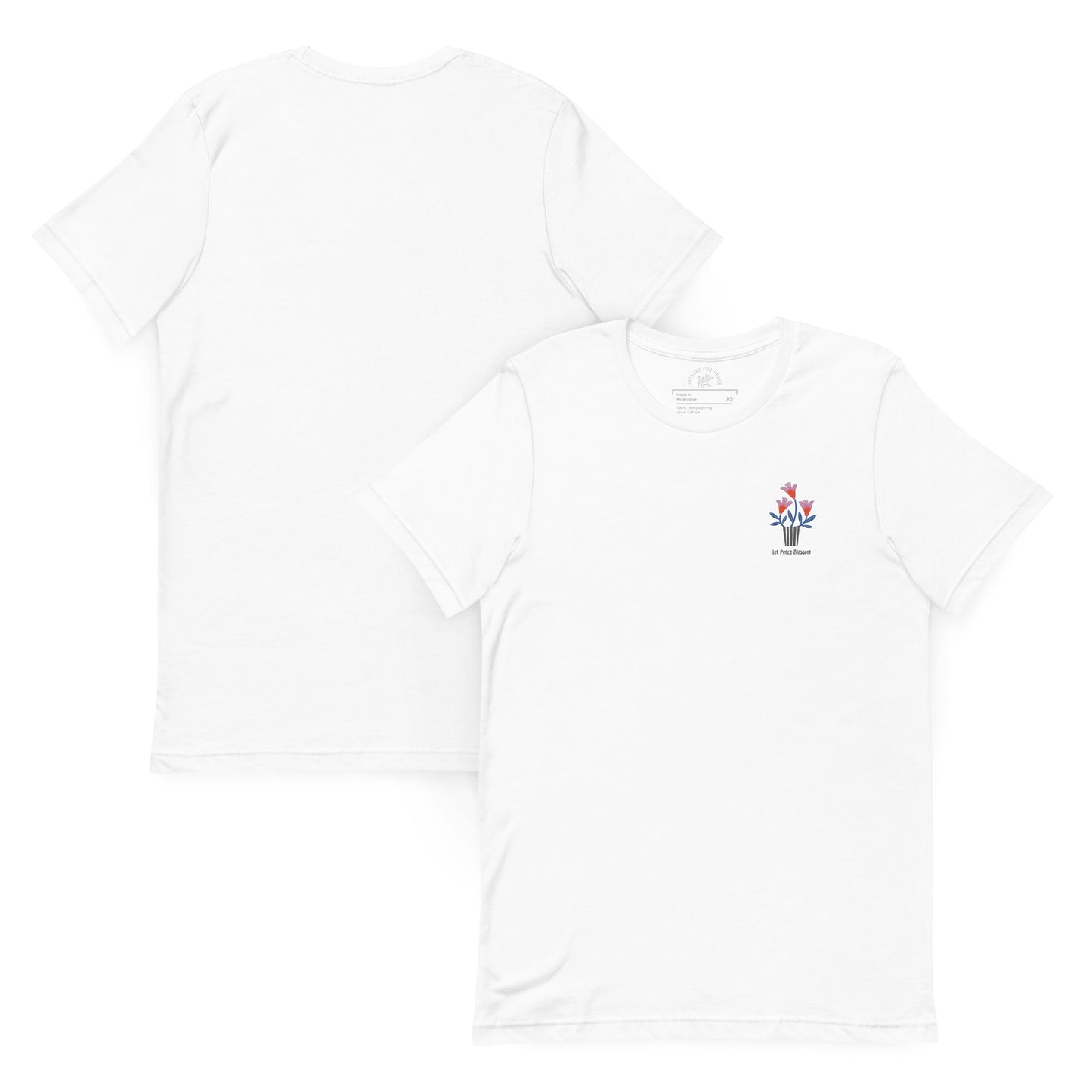 White polo shirt with a small logo on a white background
