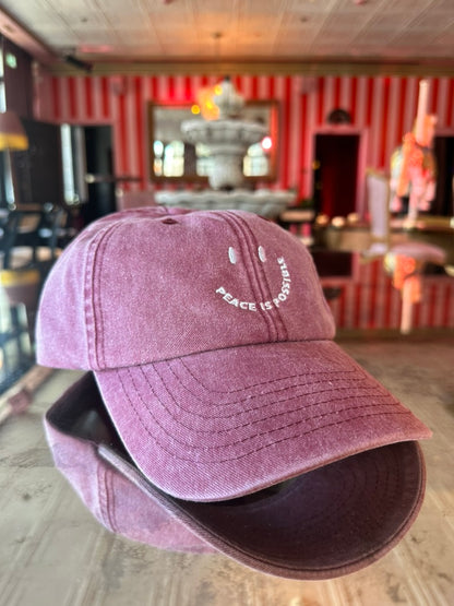 Peace is Possible smiling embroidered Cap -  Vintage Red