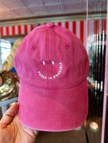 Smiling Peace is Possible embroidered Cap -  Vintage True Pink