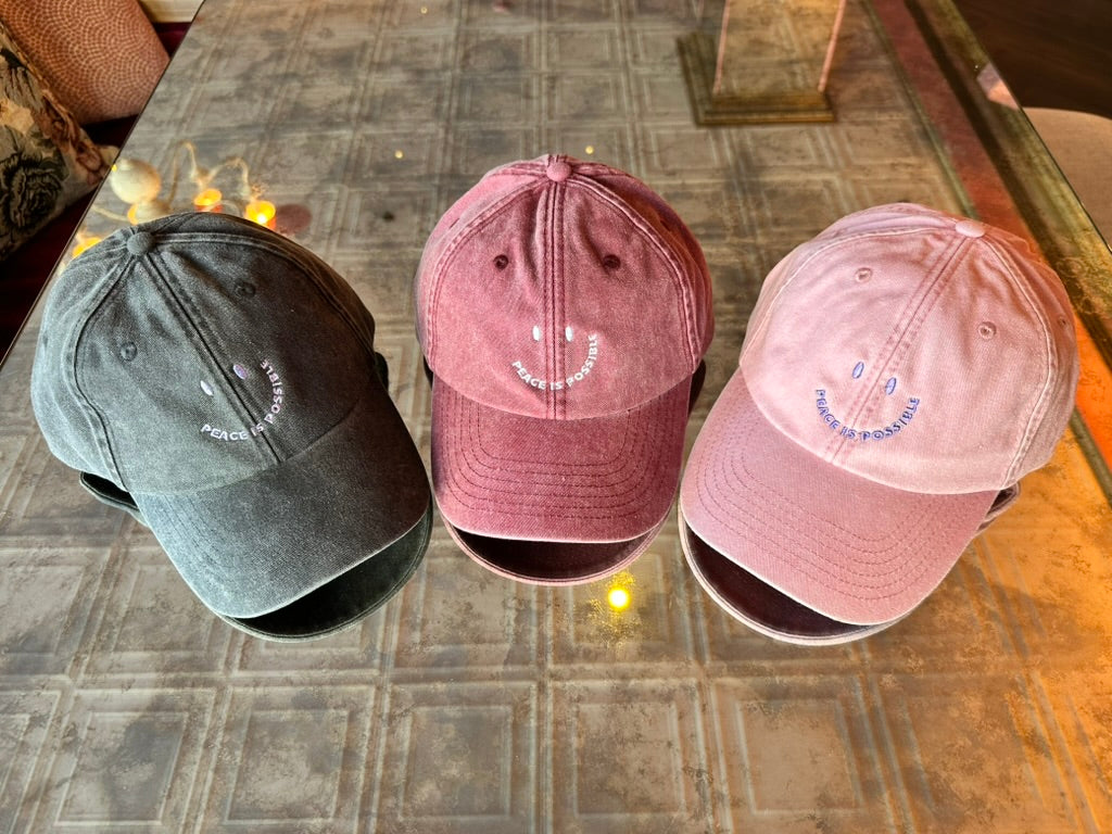 Smiling Peace is Possible embroidered Cap -  Vintage Dusky Pink