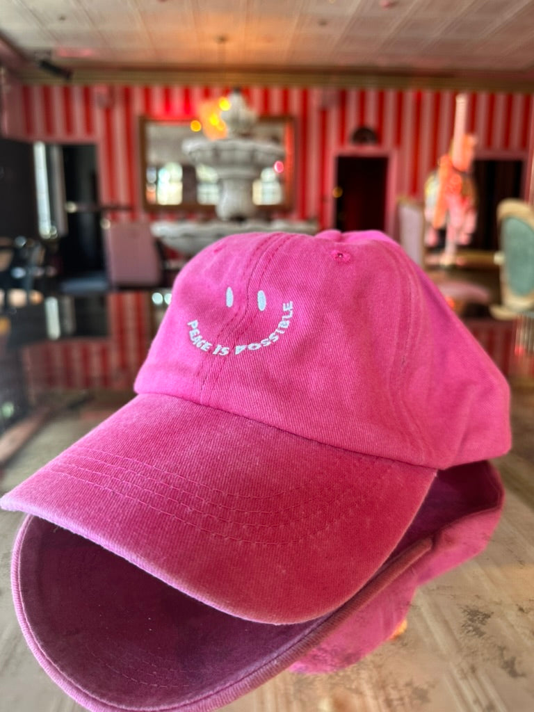 Smiling Peace is Possible embroidered Cap -  Vintage True Pink