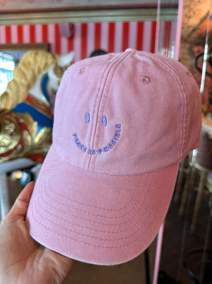 Smiling Peace is Possible embroidered Cap -  Vintage Dusky Pink