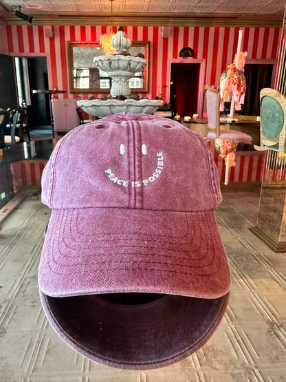 Peace is Possible smiling embroidered Cap -  Vintage Red