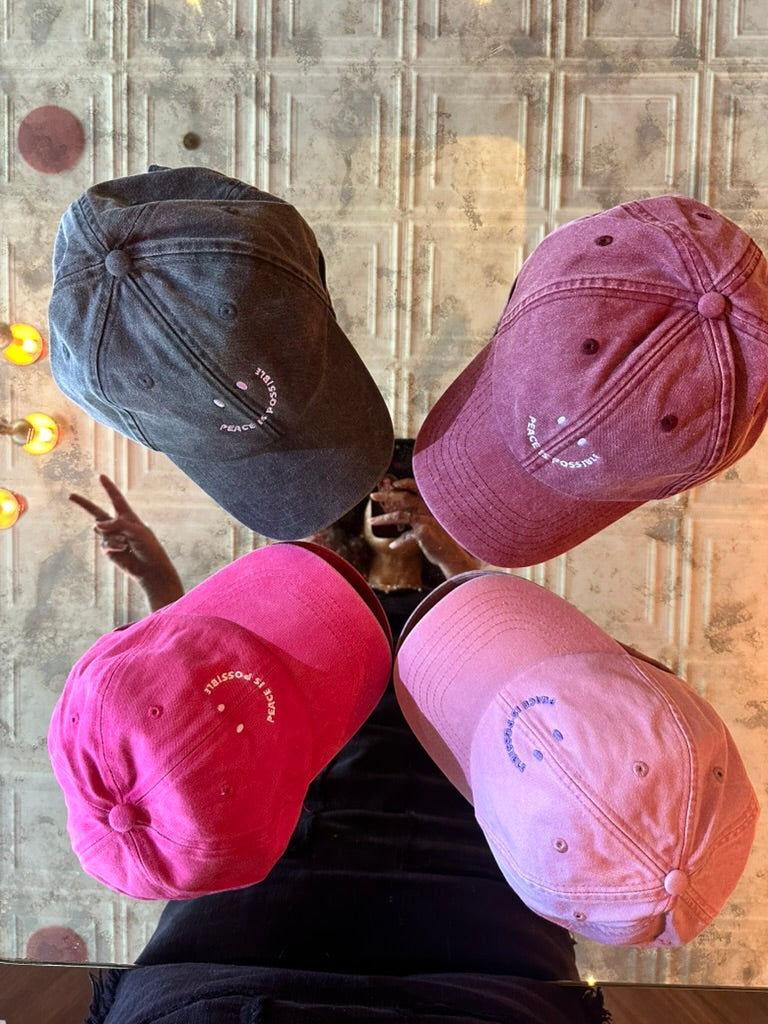 Smiling Peace is Possible embroidered Cap -  Vintage True Pink