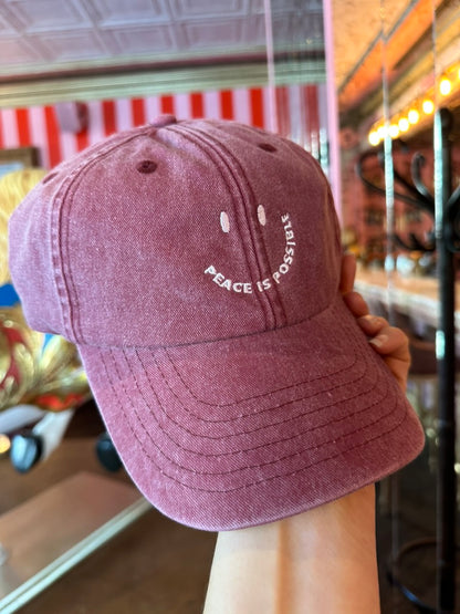 Peace is Possible smiling embroidered Cap -  Vintage Red