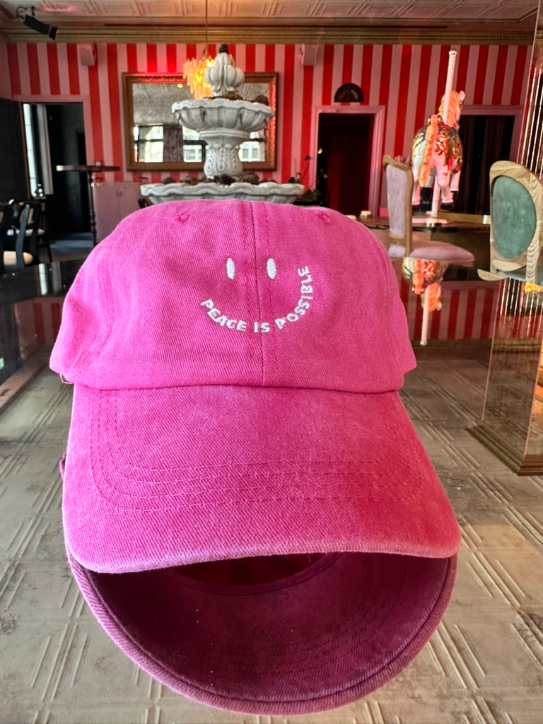 Smiling Peace is Possible embroidered Cap -  Vintage True Pink