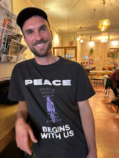 Men's Boxy organic cotton T-Shirt with Peace Begins With Us print
