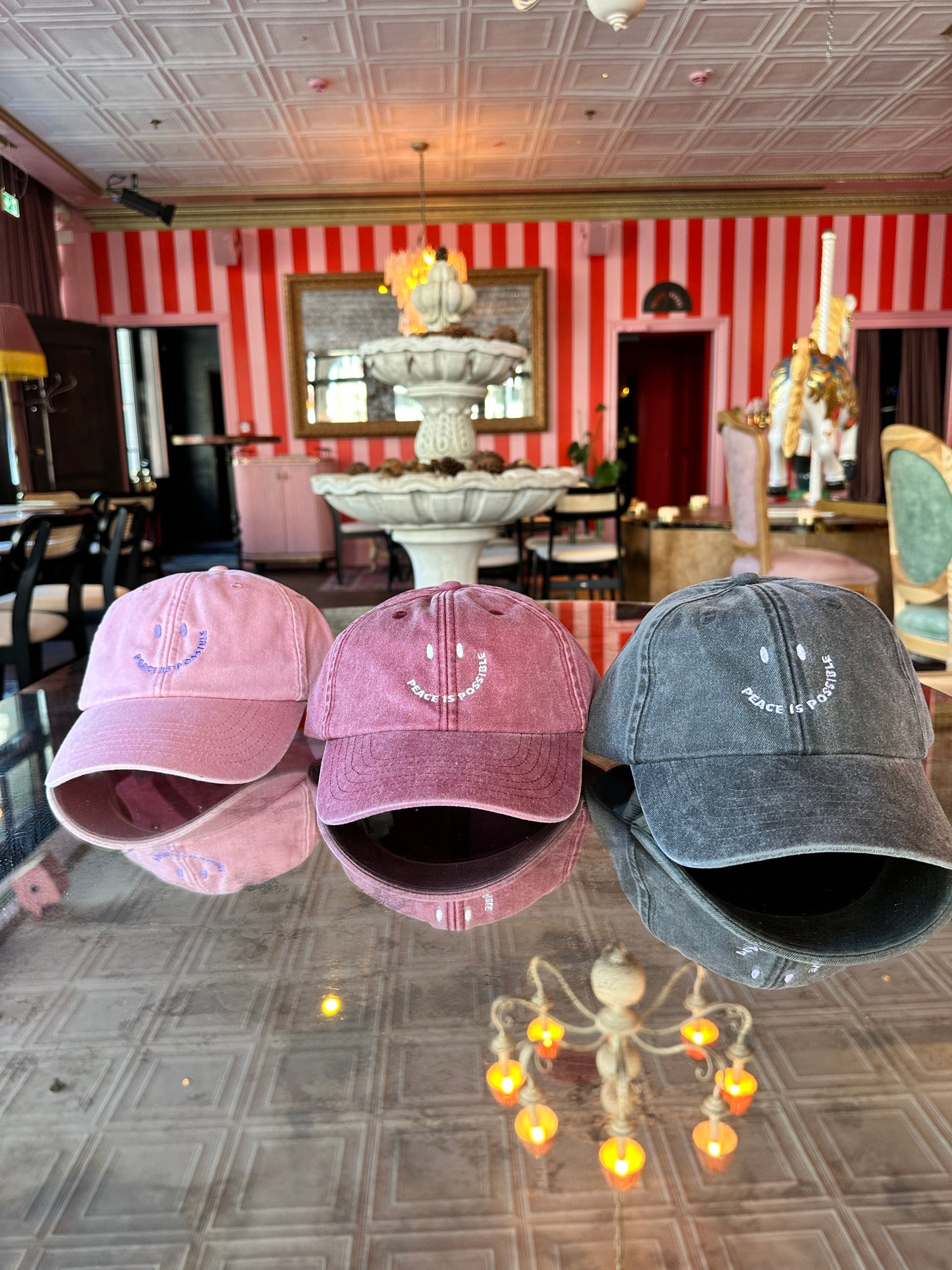 Smiling Peace is Possible embroidered Cap -  Vintage Dusky Pink