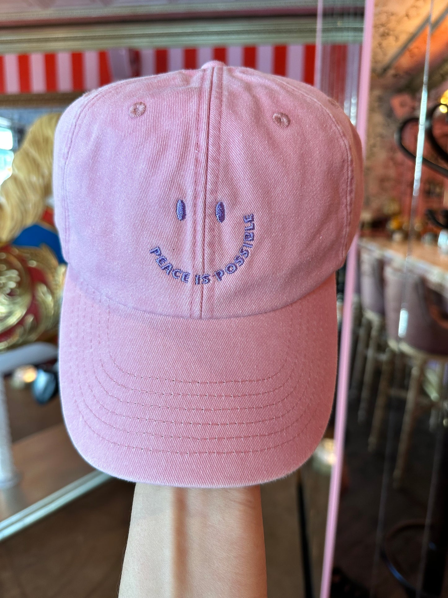 Smiling Peace is Possible embroidered Cap -  Vintage Dusky Pink