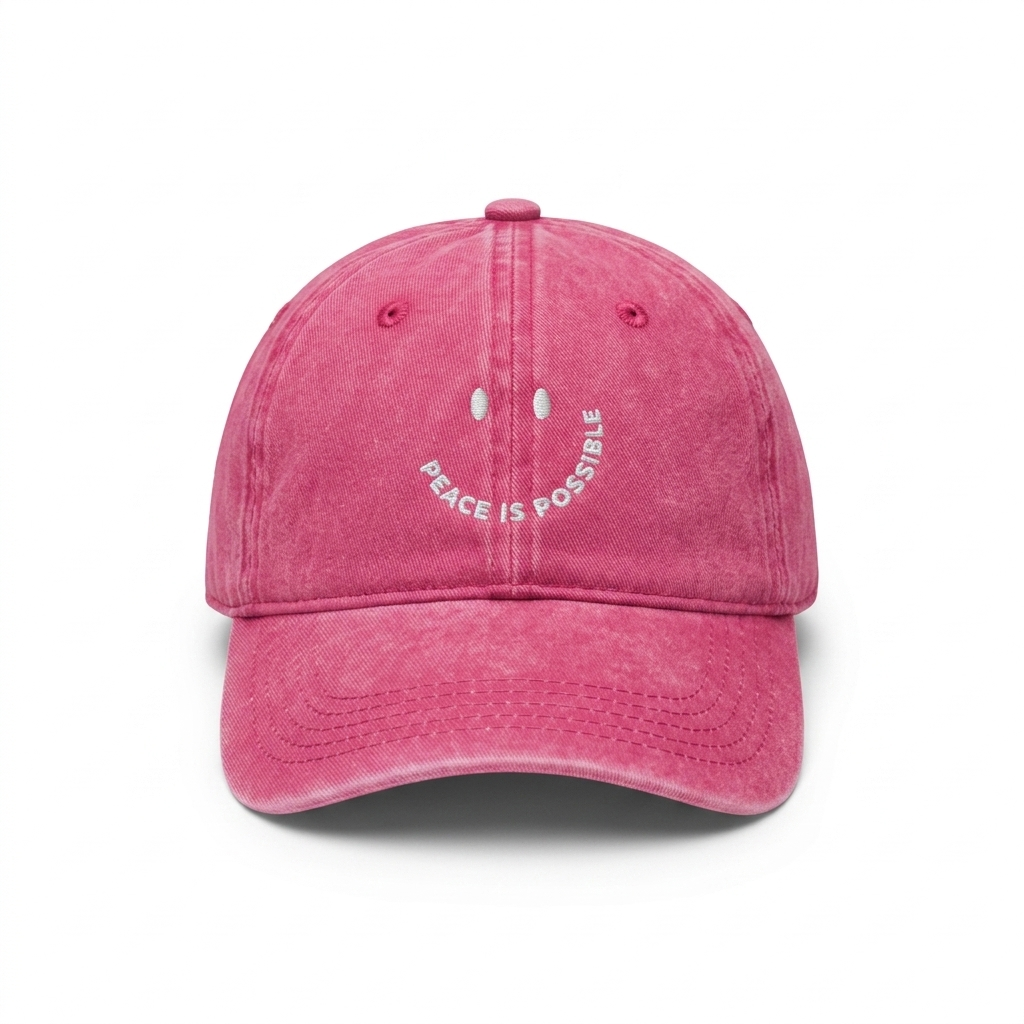 Smiling Peace is Possible embroidered Cap -  Vintage True Pink