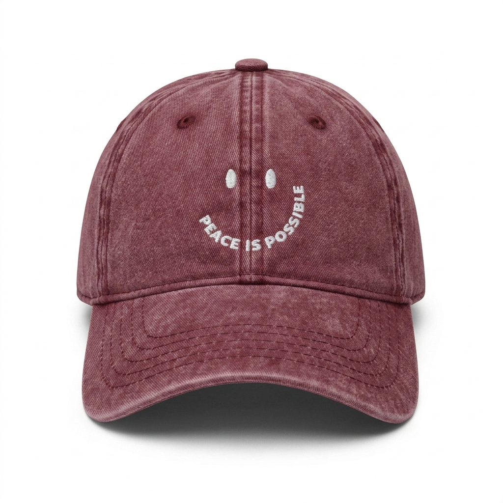 Peace is Possible smiling embroidered Cap -  Vintage Red