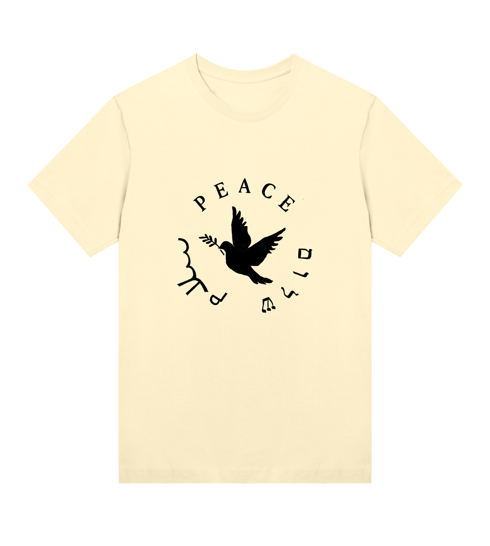 soft yellow shirt with peace dove in the middle