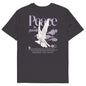 Black t-shirt with a dove and 'Peace is Possible' text design on a white background