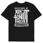 Black t-shirt with white text 'PEOPLE ARE NOT THEIR GOVERNMENTS' on a white background