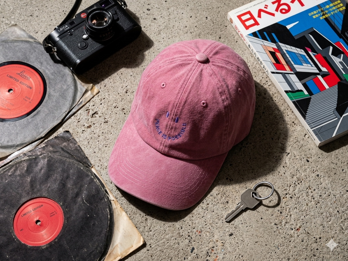 Smiling Peace is Possible embroidered Cap -  Vintage Dusky Pink